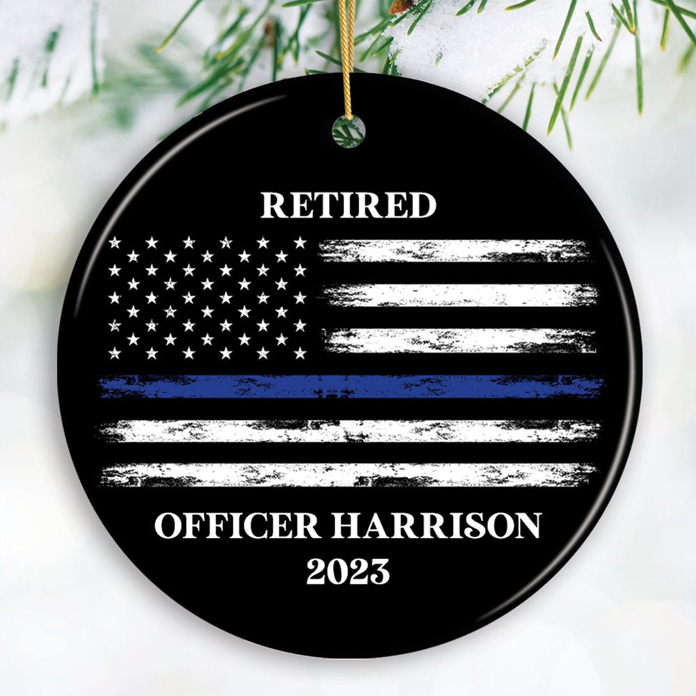 Personalized Retired Police Officer Ornament, Retiring Law Enforcement Cop Gift Ceramic Ornament OrnamentallyYou Circle 