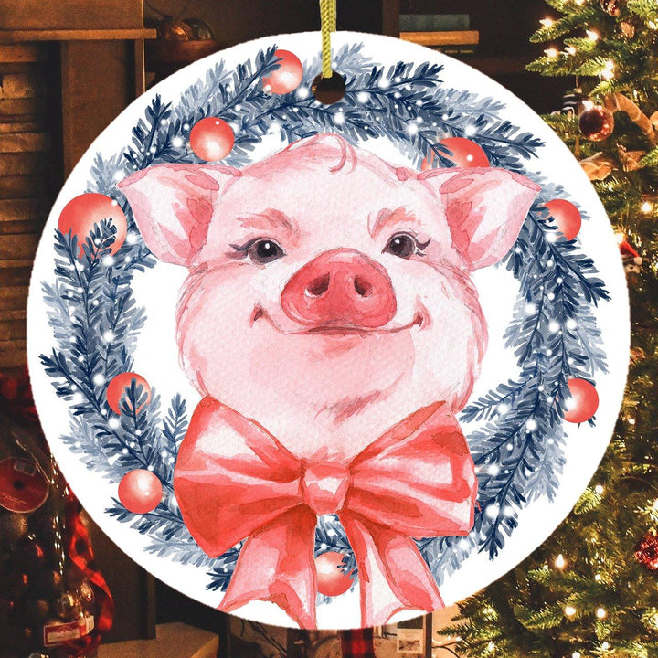 Pig in Christmas Wreath Ornament Ornament OrnamentallyYou Circle 