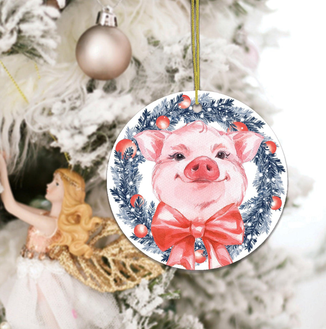 Pig in Christmas Wreath Ornament Ornament OrnamentallyYou 