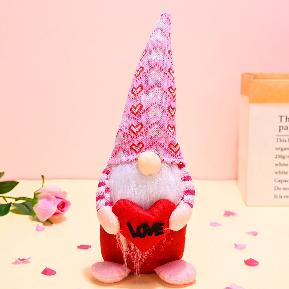 Pink and Red Lovebirds Heartwarming Set of 2 Valentines Gnomes, Standing Plush Cute Gift Decor Plush Gnome OrnamentallyYou 
