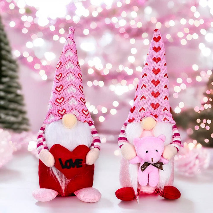 Pink and Red Lovebirds Heartwarming Set of 2 Valentines Gnomes, Standing Plush Cute Gift Decor Plush Gnome OrnamentallyYou 
