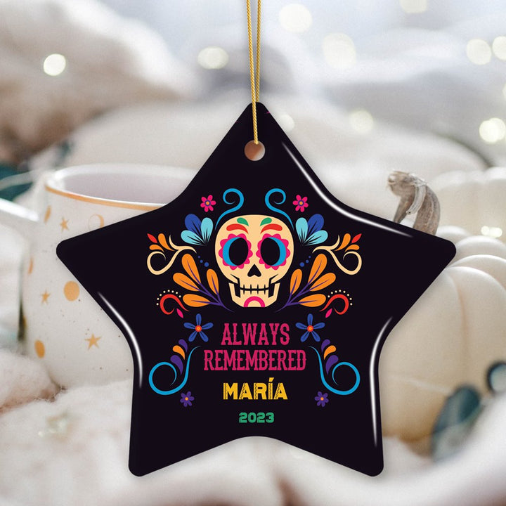 Colorful & Thoughtful Day of the Death Personalized Ornament, Mexican Skull Memorial Keepsake Gif Ceramic Ornament OrnamentallyYou Star 