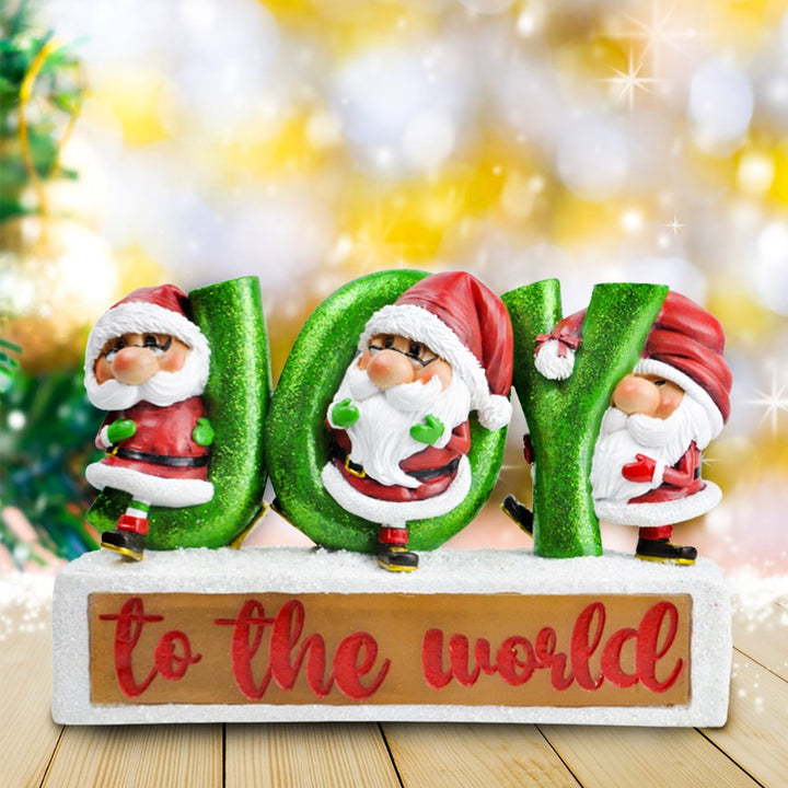 Joy to the World with Holiday Gnomes Lighted Statue, Tabletop LED Christmas Decor Resin Statues OrnamentallyYou 