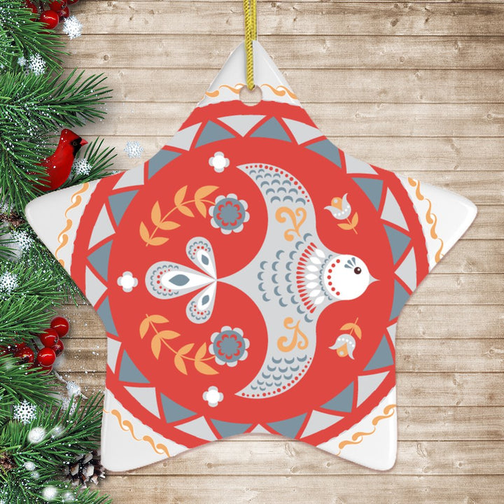 Scandinavian Bird Christmas Ornament, Ethnic Classic Folklore, 2D Illustration Ornament OrnamentallyYou Star 