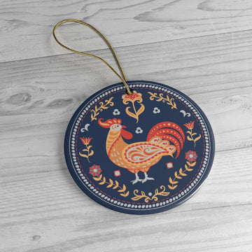 Scandinavian Folk Rooster Ornament OrnamentallyYou Circle 