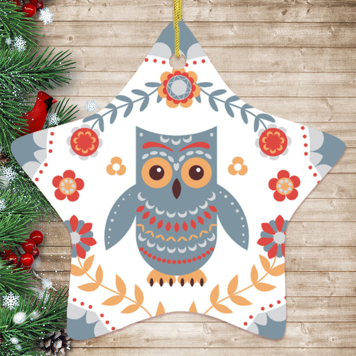 Scandinavian Owl Ornament, Ethnic Folk Boho Decoration, Mexican Style Ornament OrnamentallyYou Star 