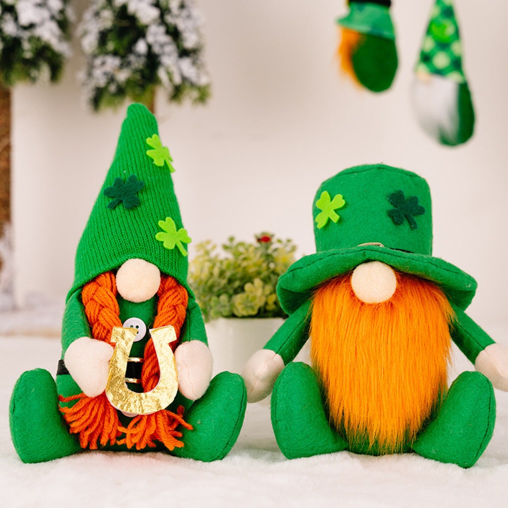 St Patricks Day Gnomes, Shamrock Hat and Horseshoe Plush Gnome OrnamentallyYou Boy and Girl 
