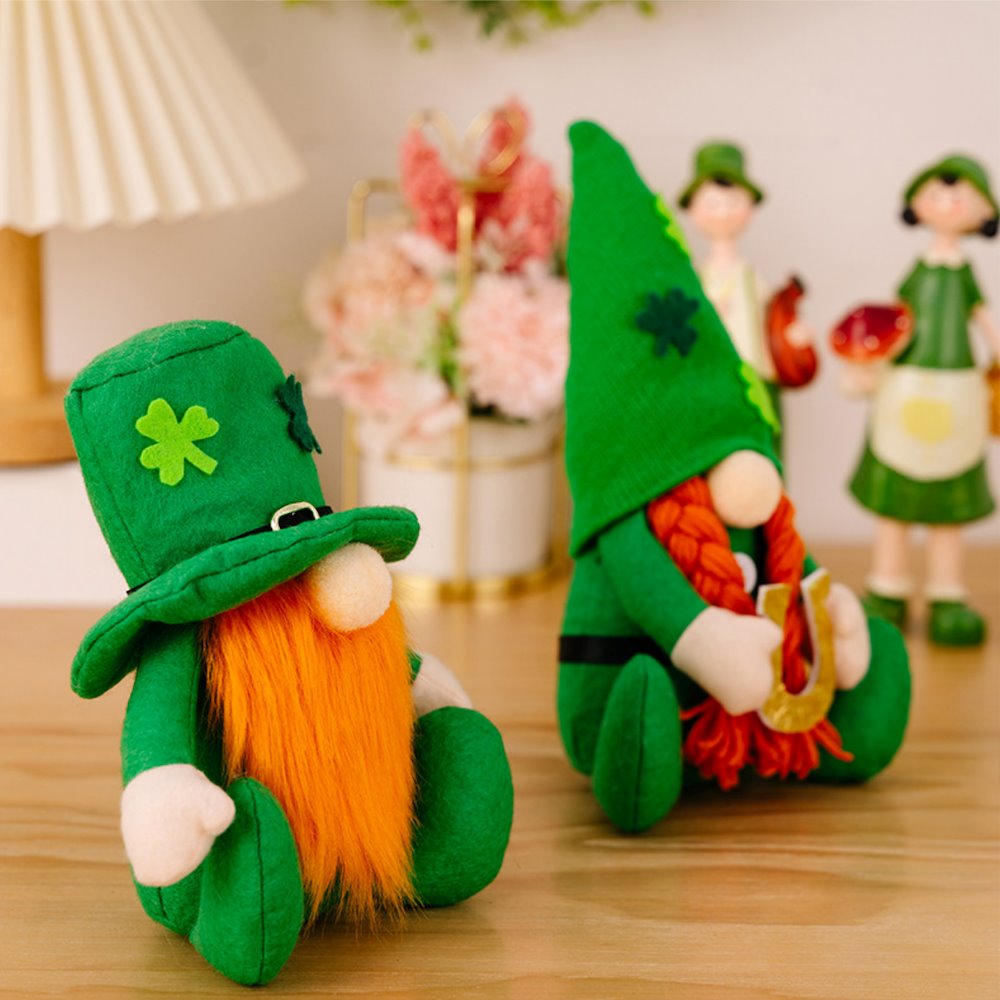 St Patricks Day Gnomes, Shamrock Hat and Horseshoe Plush Gnome OrnamentallyYou 