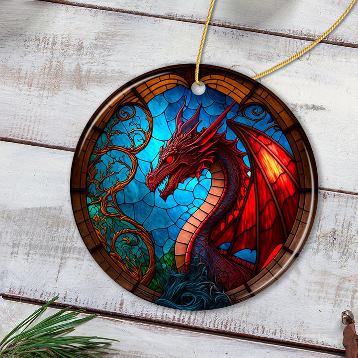 Stained Glass Fierce Dragon Ornament Ceramic Ornament OrnamentallyYou 
