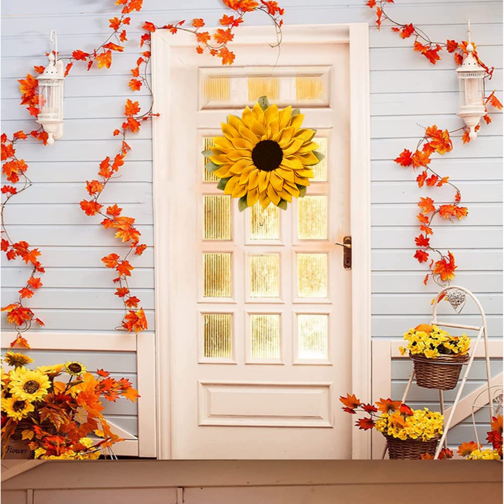 Charming Burlap Sunflower 22" Wreath, Vintage Front Door Decor with Rustic Farmhouse Style Wreath OrnamentallyYou 