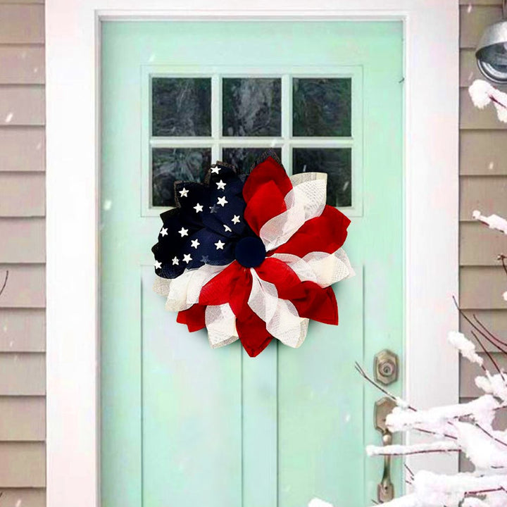 Rustic Burlap Patriotic 22" Wreath, American Flag Style 4th of July Front Door Home Decor Wreath OrnamentallyYou 