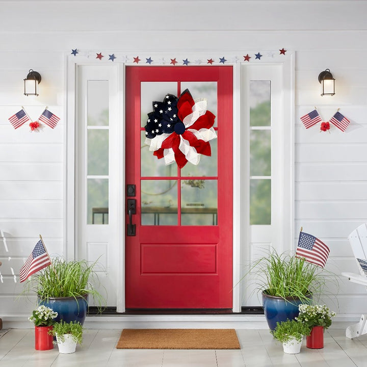 Rustic Burlap Patriotic 22" Wreath, American Flag Style 4th of July Front Door Home Decor Wreath OrnamentallyYou 