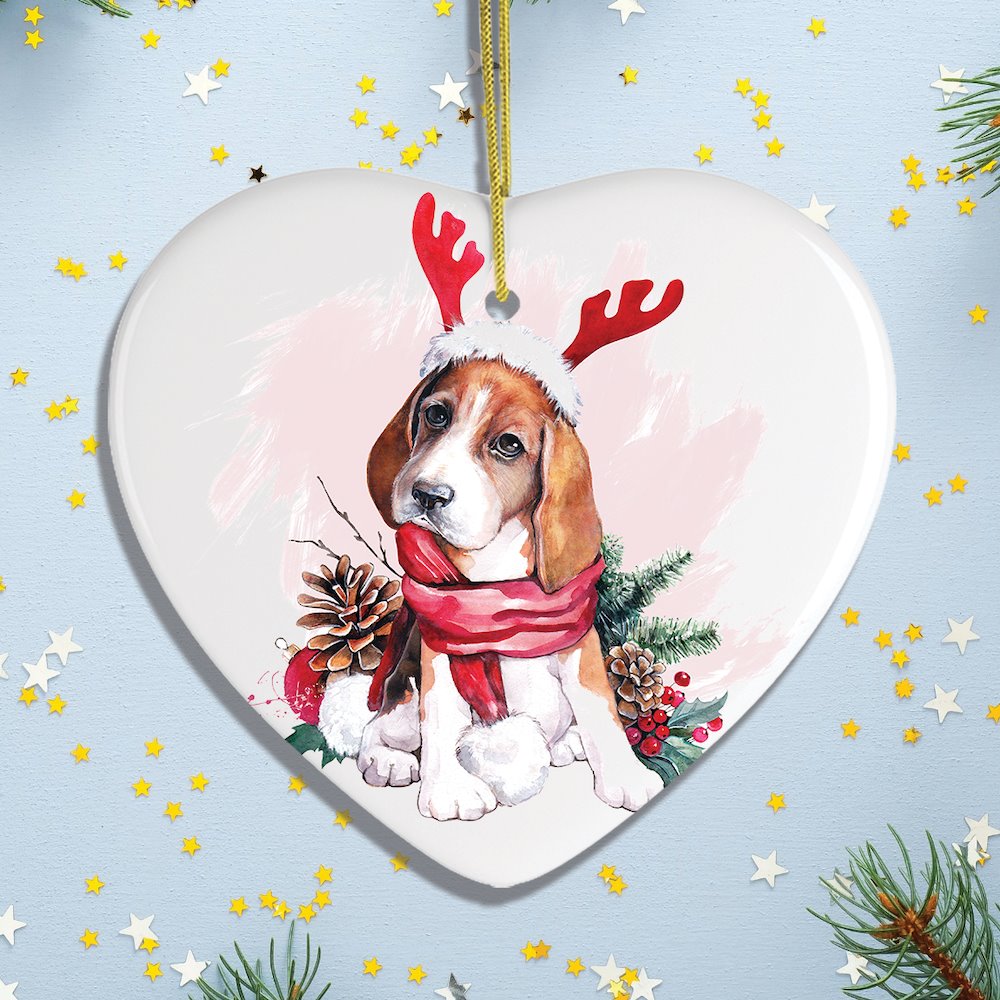 Watercolor Beagle Christmas Ornament Ornament OrnamentallyYou Heart 