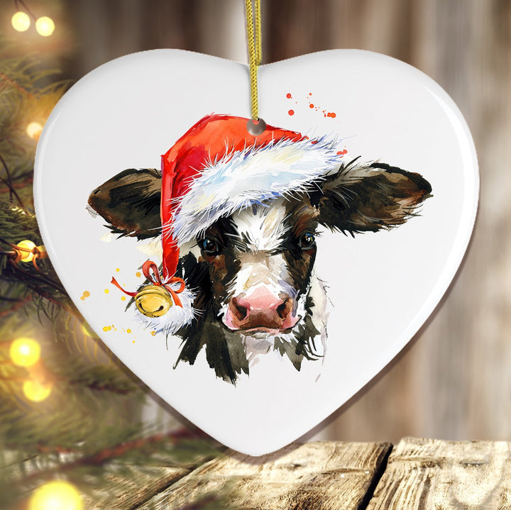 Watercolor Cow Christmas Ornament Ornament OrnamentallyYou Heart 
