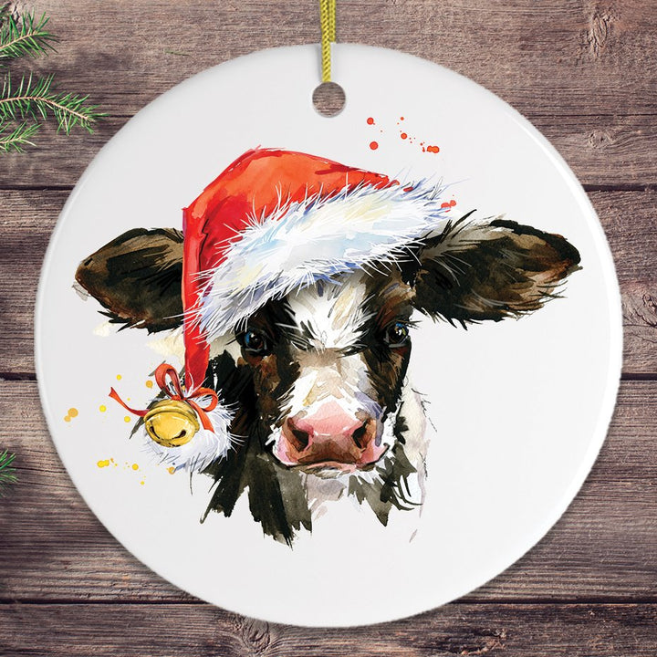 Watercolor Cow Christmas Ornament Ornament OrnamentallyYou Circle 