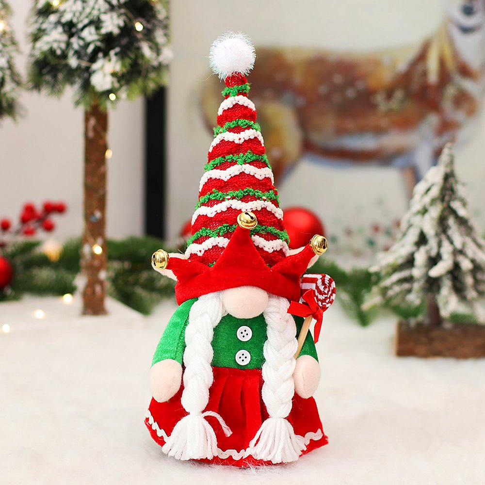 Whimsical Peppermint Joy Christmas Gnome Set of 2, Festive Jester Crown Xmas Duo Plush Gnome OrnamentallyYou 