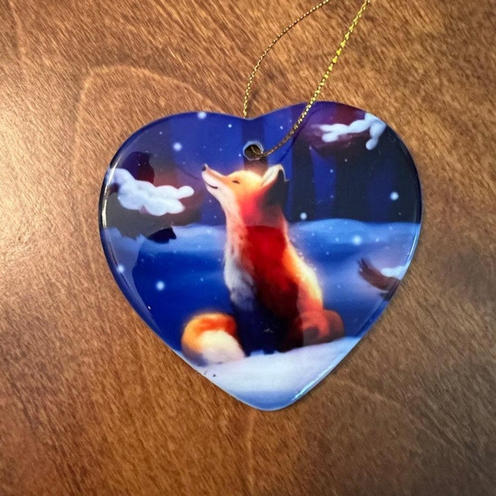 Fox in Snow Forest Ornament, Majestic Illustration Fairytale, Anime Nature Ornament OrnamentallyYou 