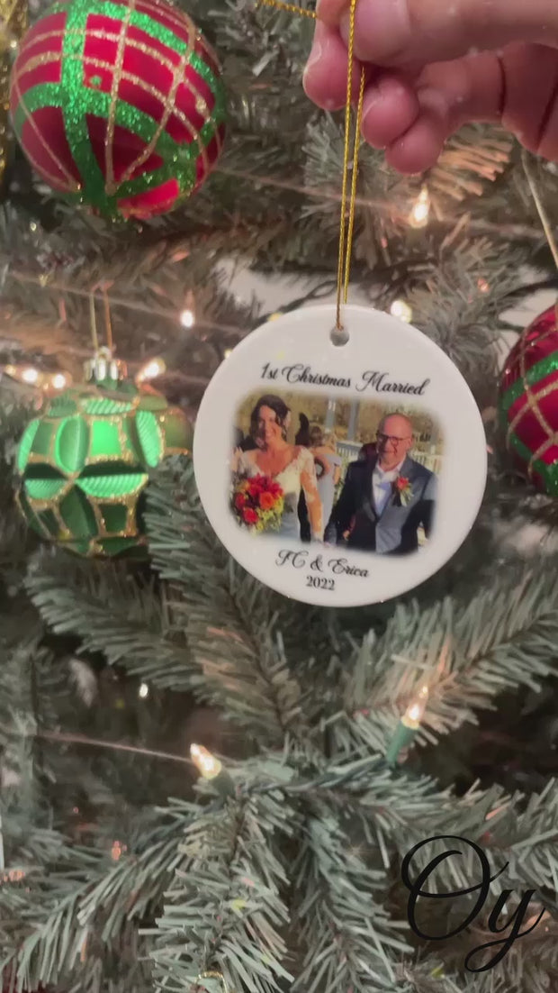 thumbnail image 2 of Personalised First Christmas Married With Stars Ceramic Decoration 2 of 11