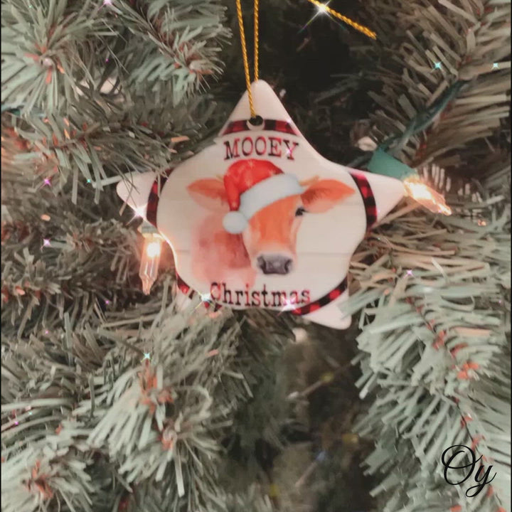 Mooey Christmas Cattle Star Cow Ornament