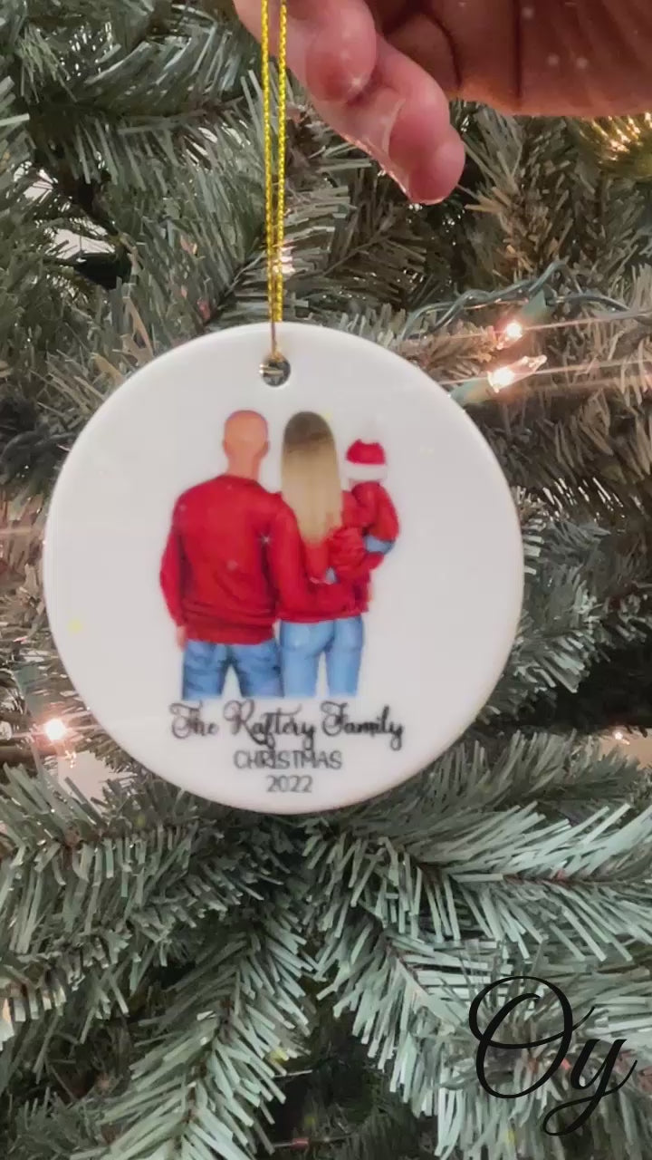 New Family of Three Personalized Keepsake Christmas Ornament, Mom, Dad and Baby