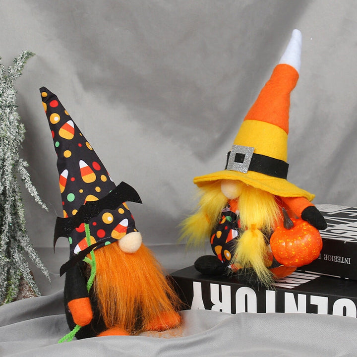 Candy Corn Themed Halloween Gnomes, Black Orange and Yellow Plush Colors Plush Gnome OrnamentallyYou 