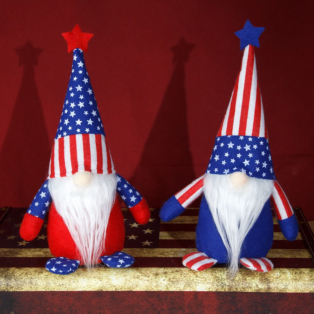 American Flag Colored Plush Gnome, Patriotic Home Decor Plush Gnome OrnamentallyYou Set of Two 