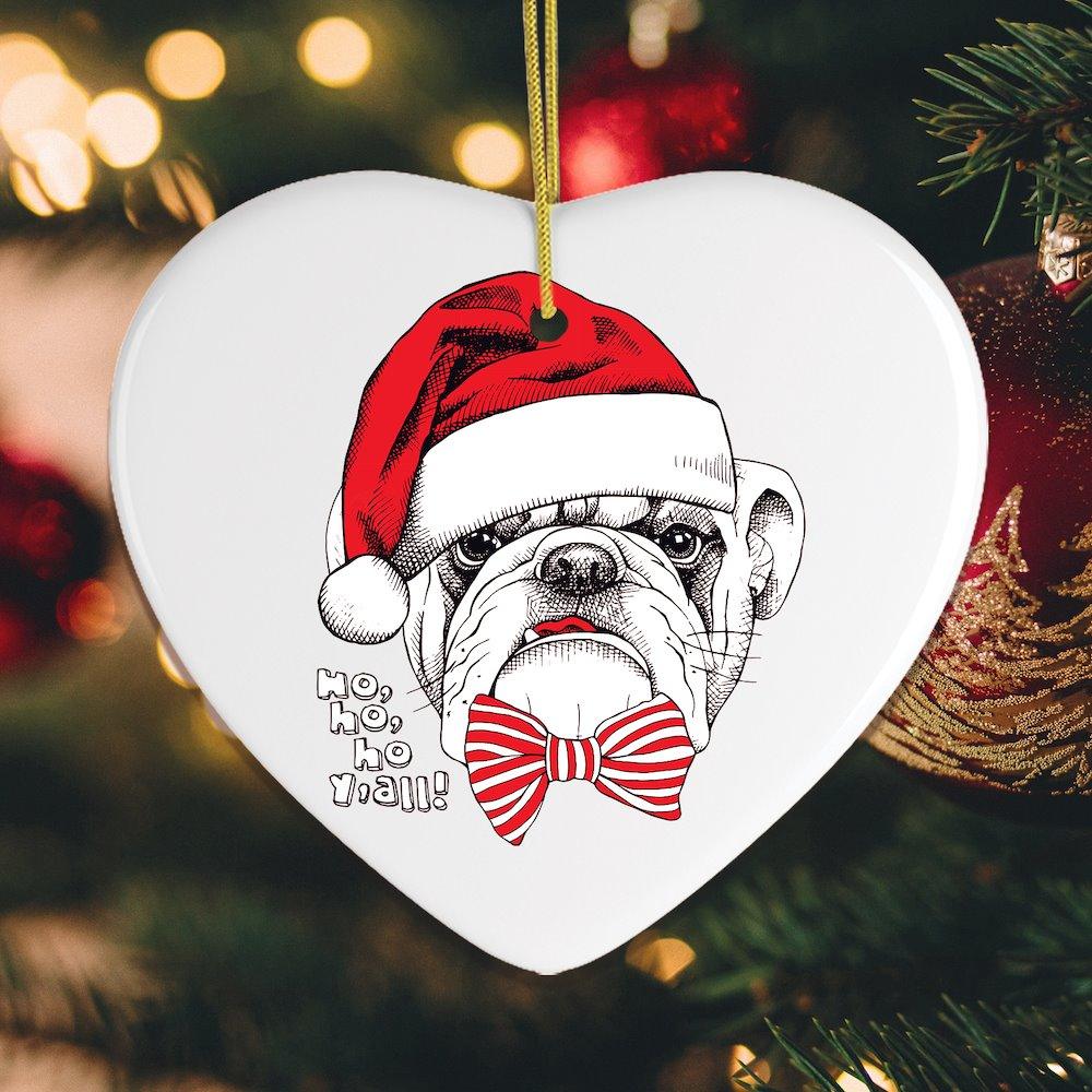Bulldog with Bow Christmas Ornament Ornament OrnamentallyYou Heart 