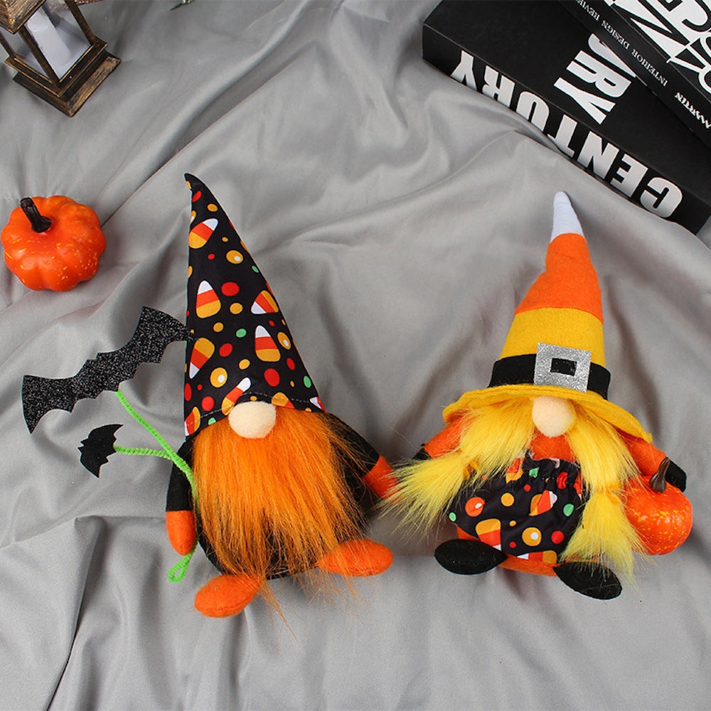 Candy Corn Themed Halloween Gnomes, Black Orange and Yellow Plush Colors Plush Gnome OrnamentallyYou 