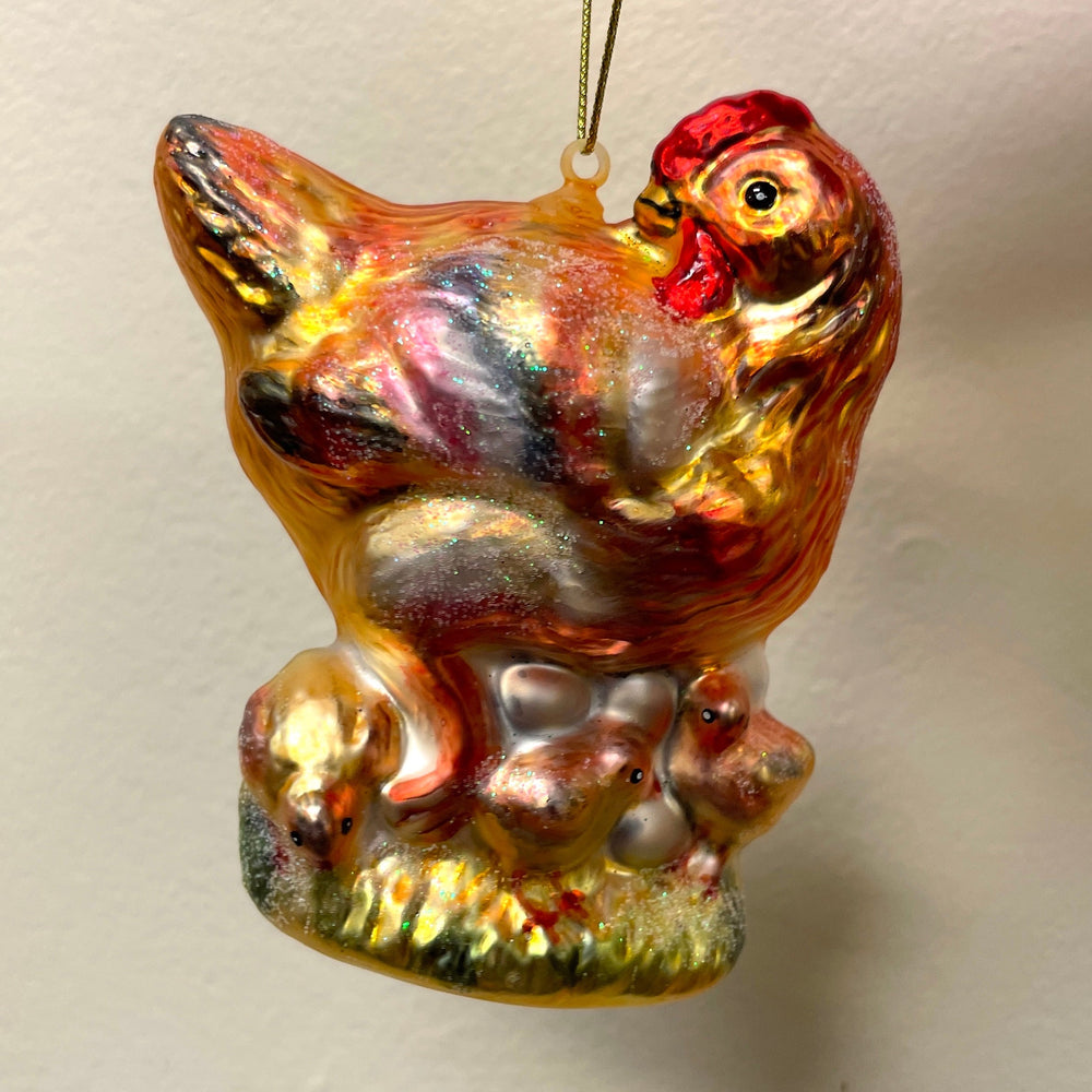 Chicken and Baby Chicks Glass Ornament Glass Ornament OrnamentallyYou 