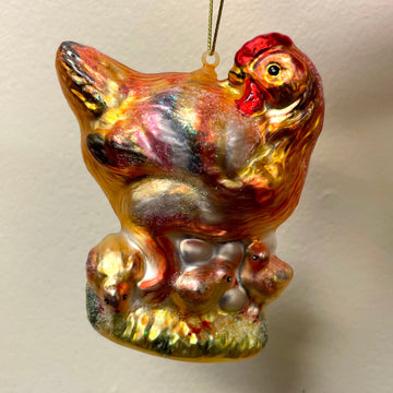 Chicken and Baby Chicks Glass Ornament Glass Ornament OrnamentallyYou 
