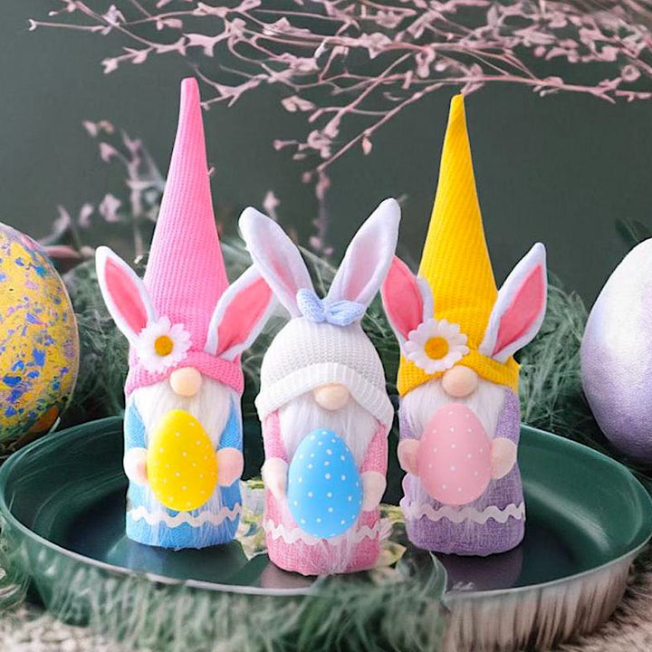 Easter Plush Gnome Tabletop Set, Colorful Bunny and Eggs Plush Gnome OrnamentallyYou Set of Three 