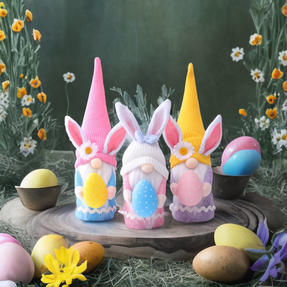 Easter Plush Gnome Tabletop Set, Colorful Bunny and Eggs Plush Gnome OrnamentallyYou 