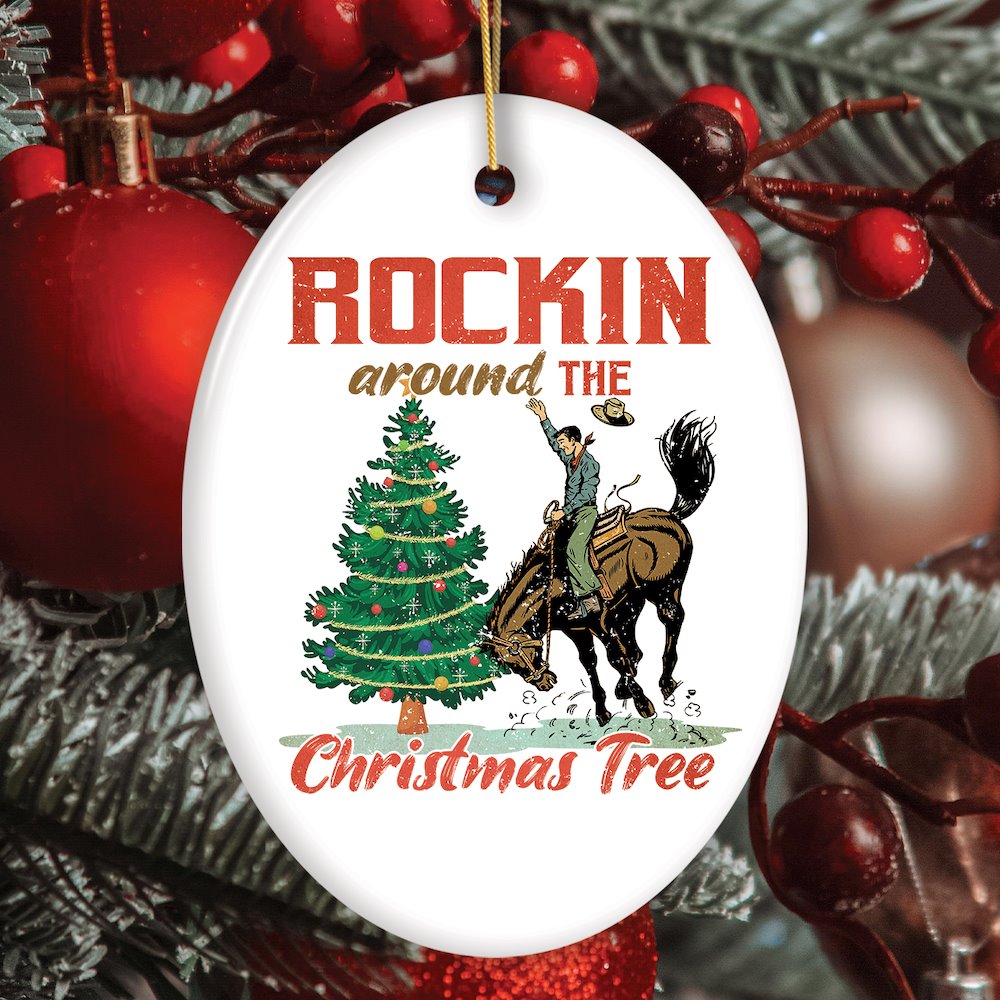 Western Rockin Around the Christmas Tree - 6x6 Canvas Art – Twisted Horn