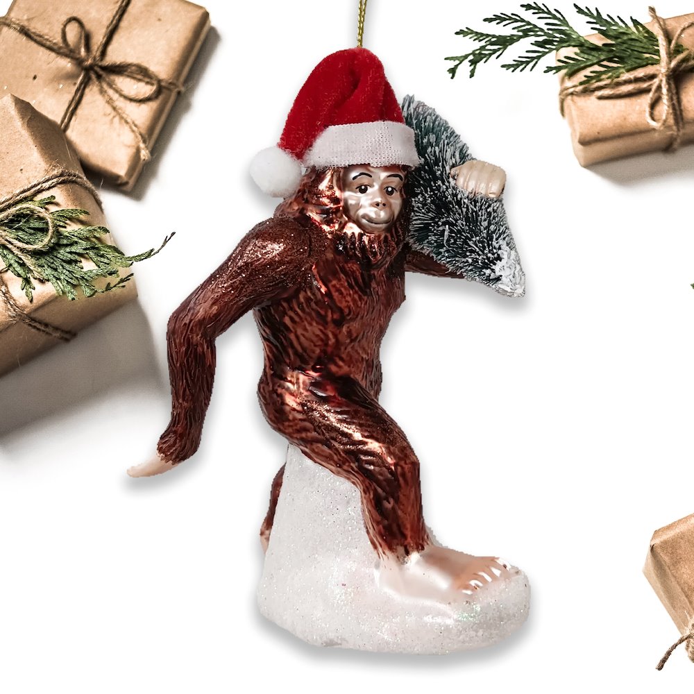 Holiday Forest Dweller Bigfoot Glass Christmas Ornament, Yeti and Sasquatch Tree Thief Glass Ornament OrnamentallyYou 