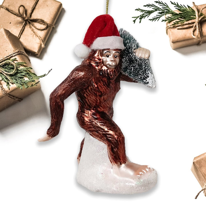 Holiday Forest Dweller Bigfoot Glass Christmas Ornament, Yeti and Sasquatch Tree Thief Glass Ornament OrnamentallyYou 