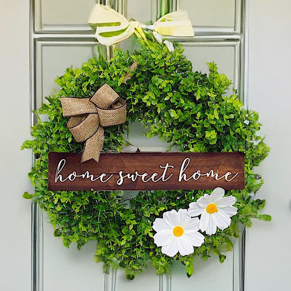 Home Sweet Home Wreath with Chamomile Flowers and Farmhouse Burlap Bow, 17.5 Inches Wreath Yiwu Qusheng Arts And Crafts Co., Ltd. 