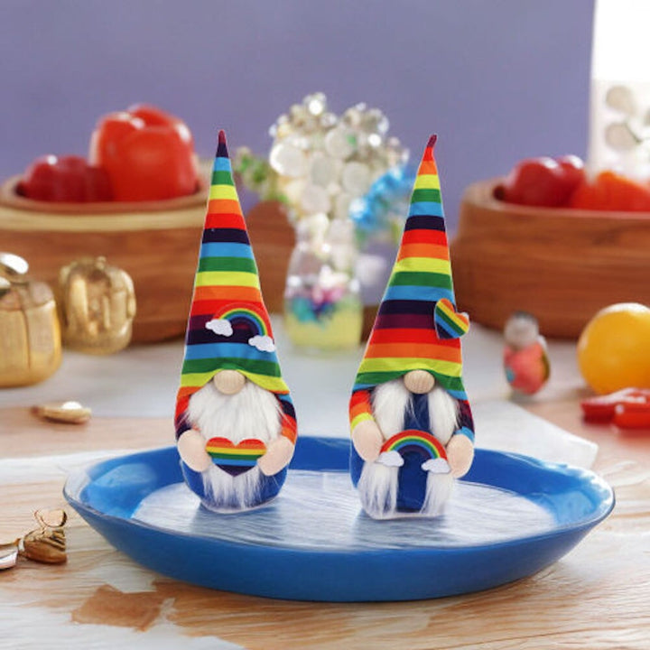 LGBTQ+ Pride Rainbow Themed Plush Gnomes, Set of Two Plush Gnome OrnamentallyYou 