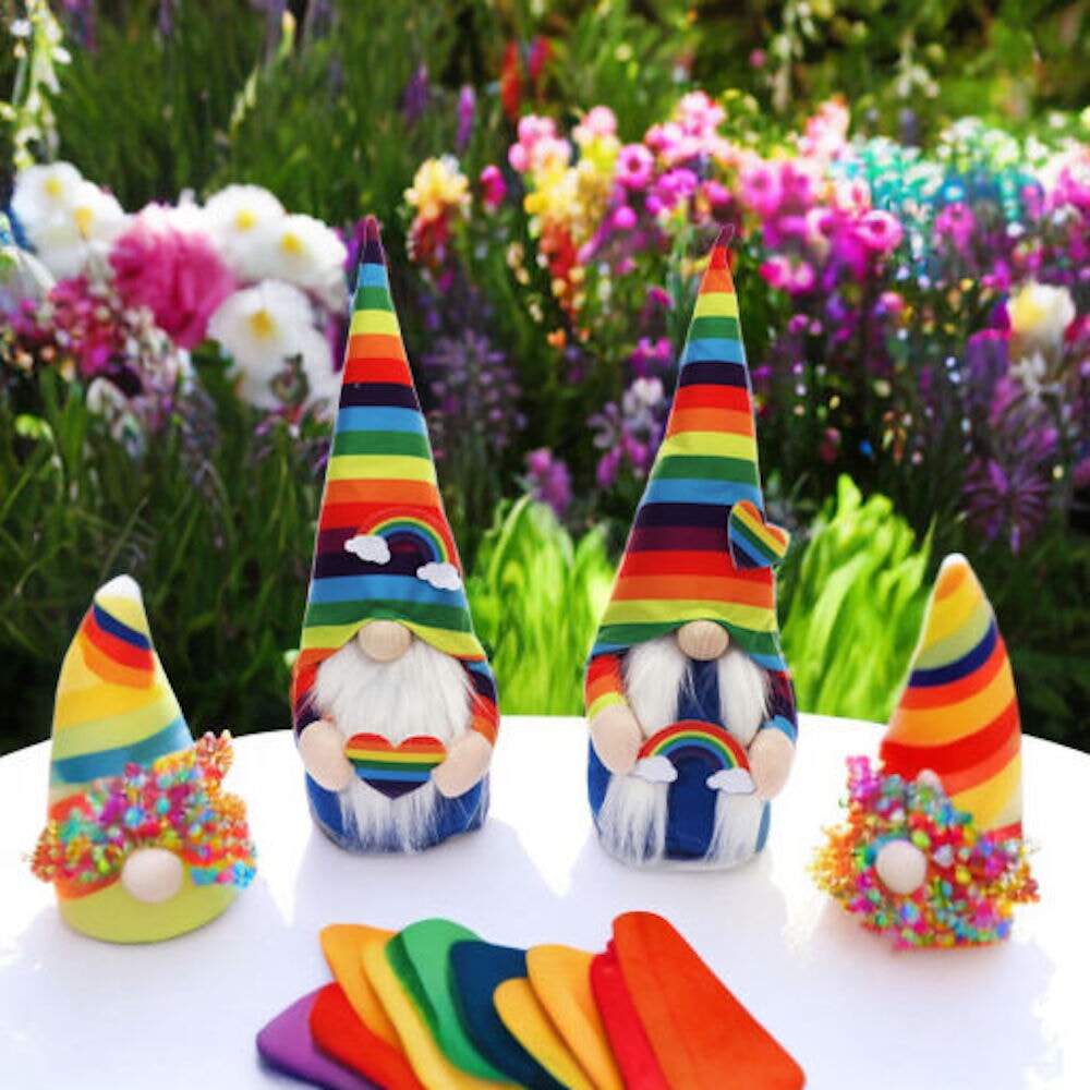 LGBTQ+ Pride Rainbow Themed Plush Gnomes, Set of Two Plush Gnome OrnamentallyYou 