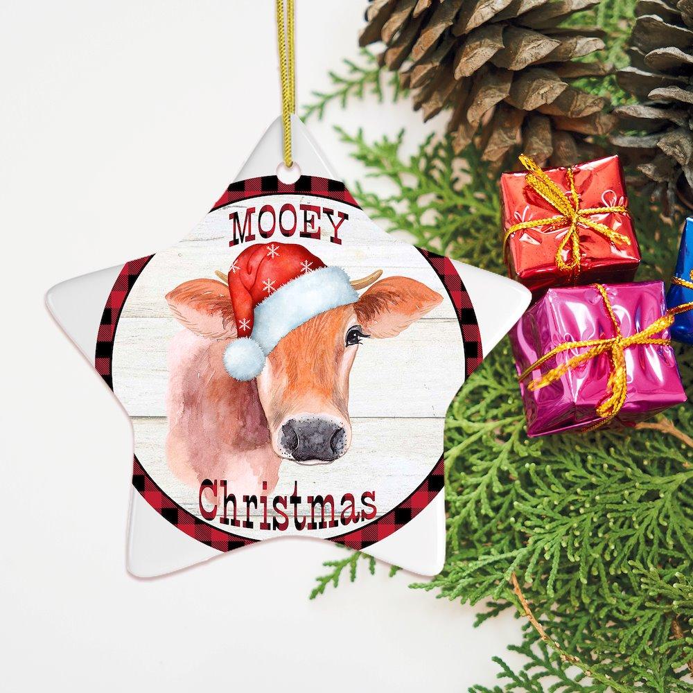 Mooey Christmas Cattle Star Cow Ornament Ceramic Ornament OrnamentallyYou 