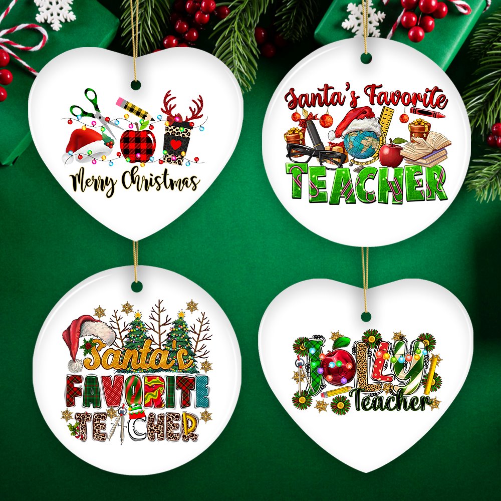 School Teacher Holiday Plaid Christmas Ornament Bundle, Ceramic Appreciation Gifts Ornament Bundle OrnamentallyYou 