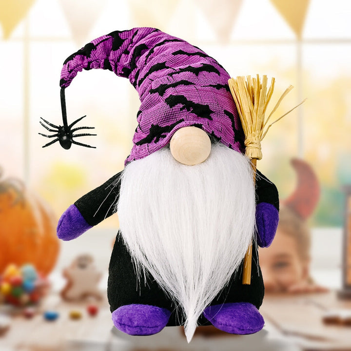 Halloween Gnome Set with Bat and Spider Accents, Orange and Purple Individual Gnomes Holding Broom Plush Gnome OrnamentallyYou Purple 